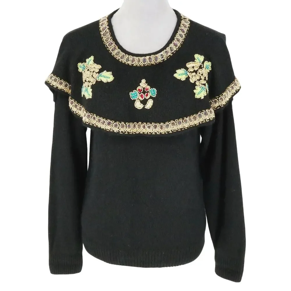 Marnie West Sweater Womens Small Silk Blend Beads Sequins Pullover Ugly Vintage